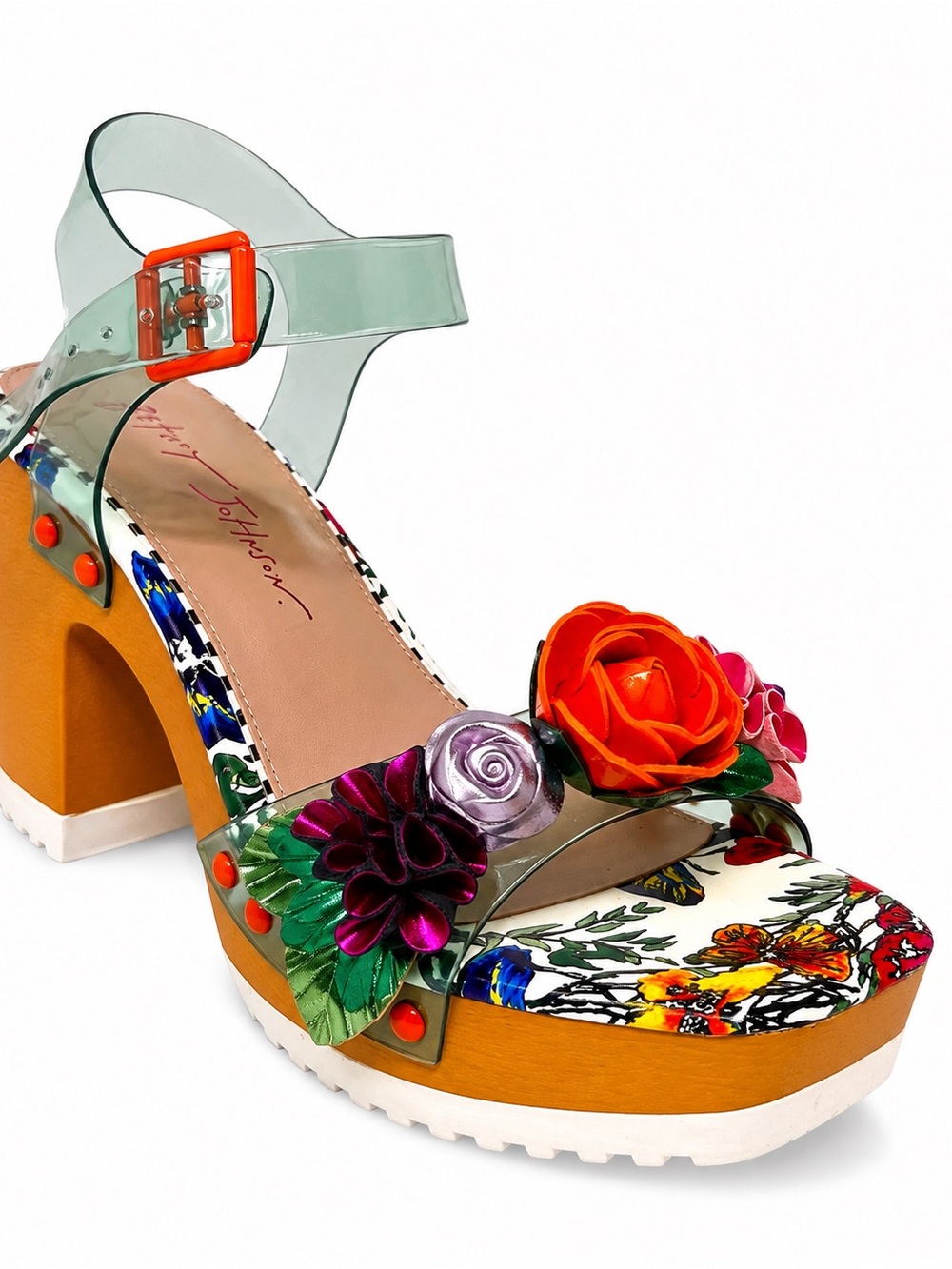Betsey Johnson Rayyna Teal Multi Floral Platform Heels Sandals Womens 6 NWB